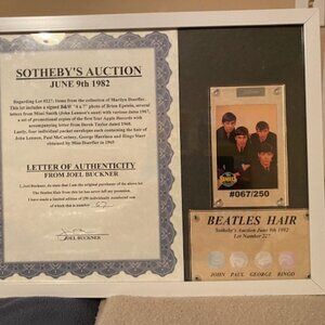 Rare hair strand of each Beatle,  Auctioned at Sotheby's New York 1982